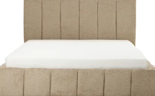 Łóżka Dwuosobowe|Łóżka Tapicerowane*Bodzio Łóżko tapicerowane Bianko 160 (boucle cappuccino) ze stelażem i pojemnikiem