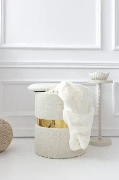 Pufy Tapicerowane|Pufy I Siedziska*CN-137 Pufa duża Altino beżowa ze złotą ramką