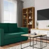 Meble Do Salonu*Bodzio Salon - sofa 2 os. rozkł. Milano (plusz zielony) kolekcja Hawana (biały lakier mat/dąb soma ciemny)