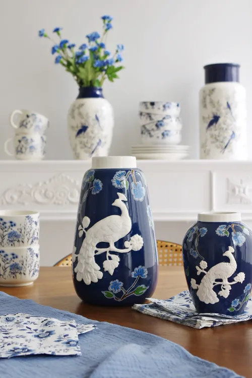 Wazony, Doniczki I Kosze Na Kwiaty|Dekoracje - Ozdoby*CN-175 Wazon ceramiczny Pavone 46 (niebieski/biały)