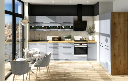Wysokie Szafki Kuchenne|Szafki Do Zabudowy Agd*Bodzio Wysoka zabudowa chłodziarki lewa Monia (szary/dąb Soma ciemny)